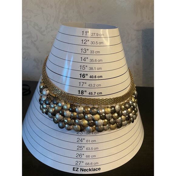 Gold-Tone Statement Necklace With Silver & Gold Disk Adjustable Chain Layered De - Picture 2 of 5